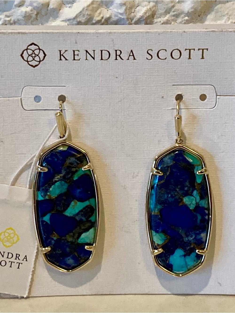 NWT Kendra Scott Elle gold earrings in bronze veined lapis turquoise magnesite - Picture 6 of 7